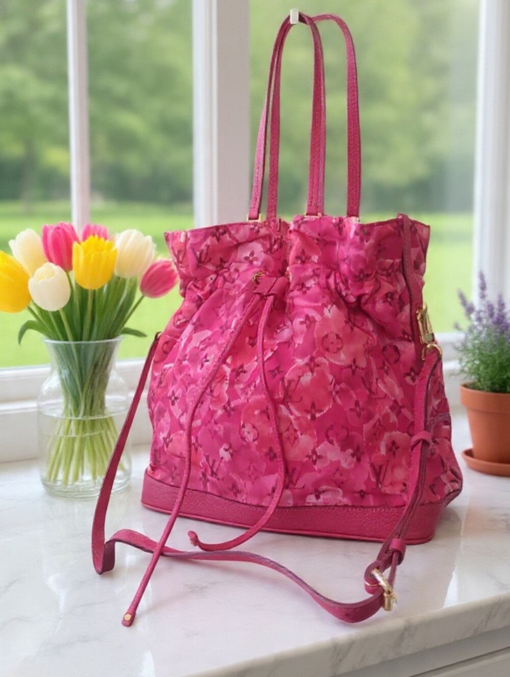 Louis Vuitton Noefull MM Ikat Floral Nylon Pink Bucket Tote✨️ Limited Edition - Picture 5 of 17
